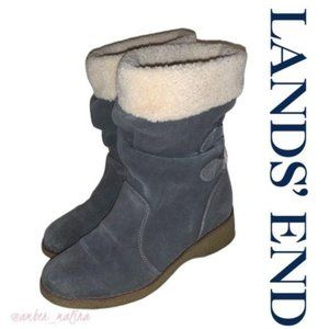 Lands End Grey Suede Sherpa Lined Winter Boots Size 6B